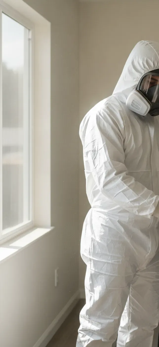 Biohazard remediation technicians in PPE working in a Los Angeles home